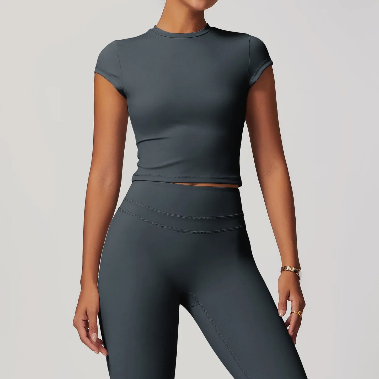 No. 2 Short Sleeve Shirt, Cross Training, Baby Doll Cut, Slim Fit, Waist Grazing Length, Dry Fit, Compressive