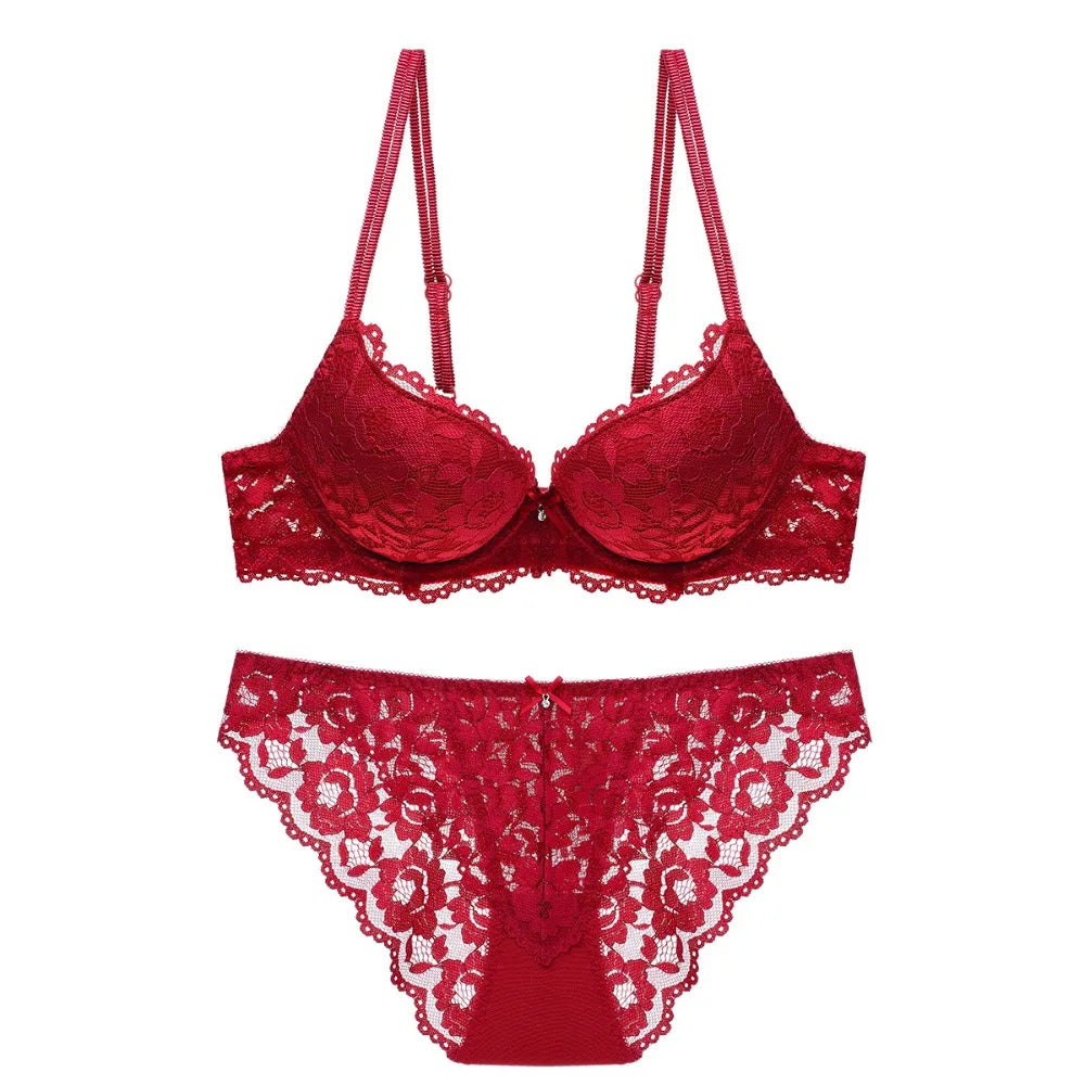 No. 5 Lingerie Set, 2 PC, Tear Shaped Push Up Bra With Full Coverage, Delicate, Lace Panty