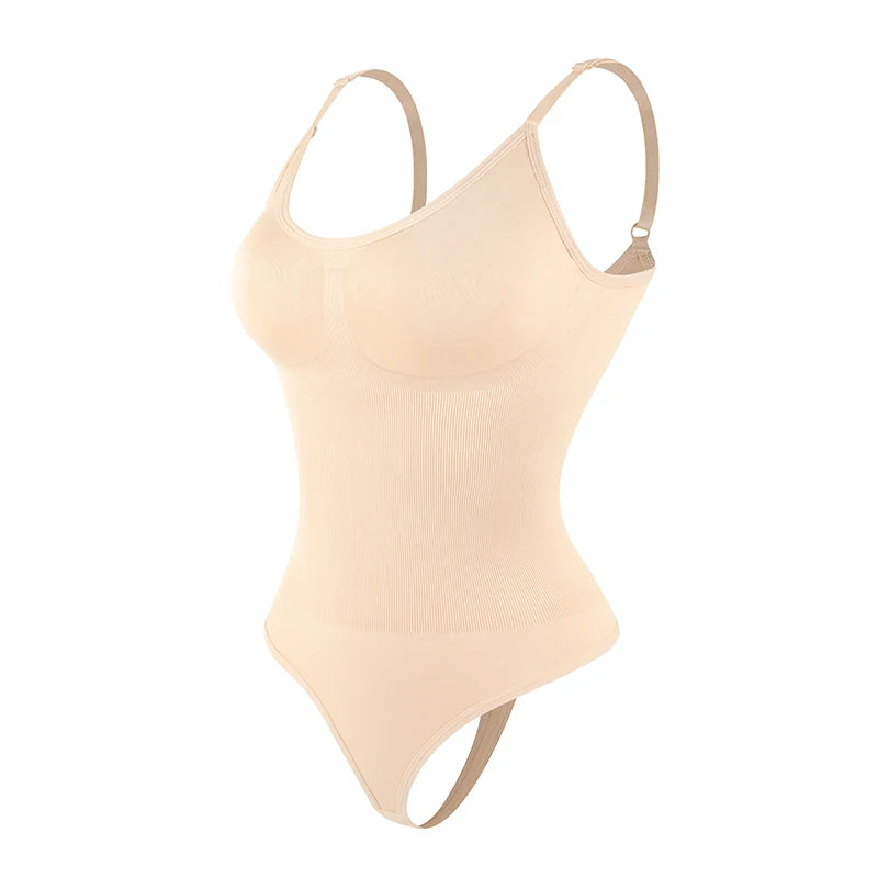 No. 7 Shape Wear, Smoothing Full Bodysuit, Thong Panty, No Bra Compression, Adjustable Straps