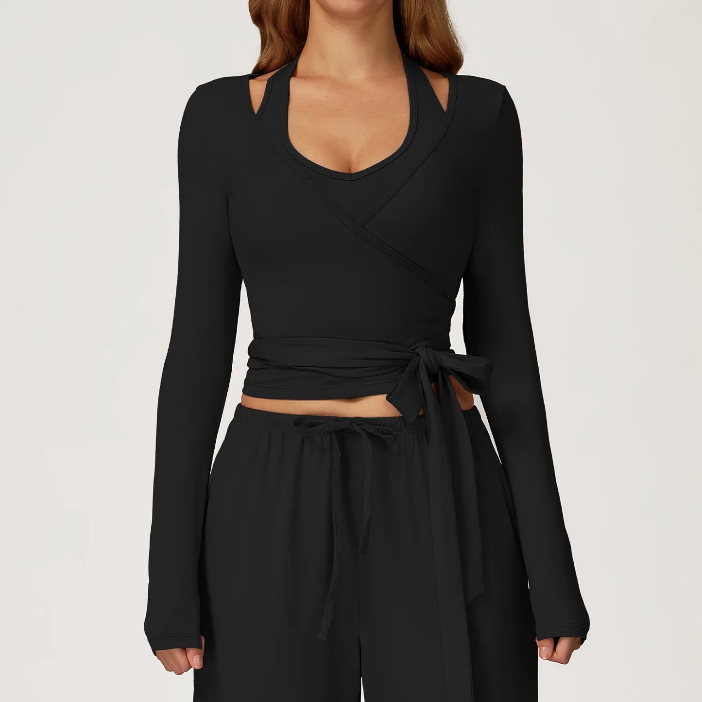 No. 4 Loungewear Top, Long Sleeve, Wrap Closure, Yoga/Pilates Cover