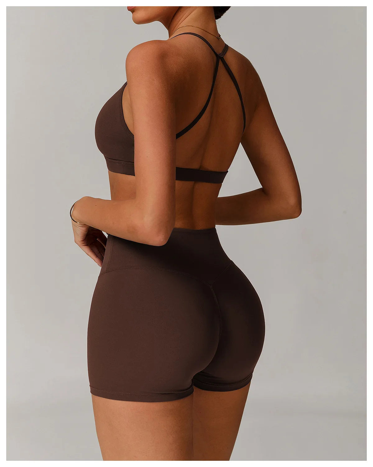No. 2 Sports Bra, Plunging Neckline, Ruching Detailing, Halter Top, Open Back Design