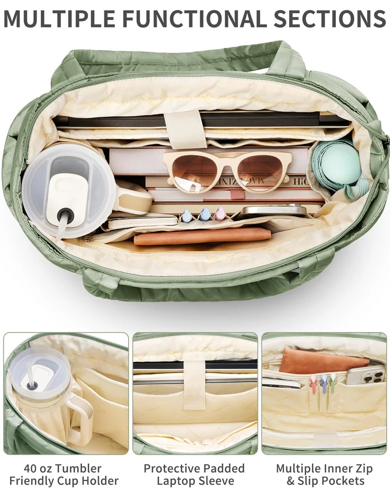 No. 4 Tote, Cloud Carry Quilted Tote, Soft Puffer-Style, Luggage Sleeve, Matching Pouch Included