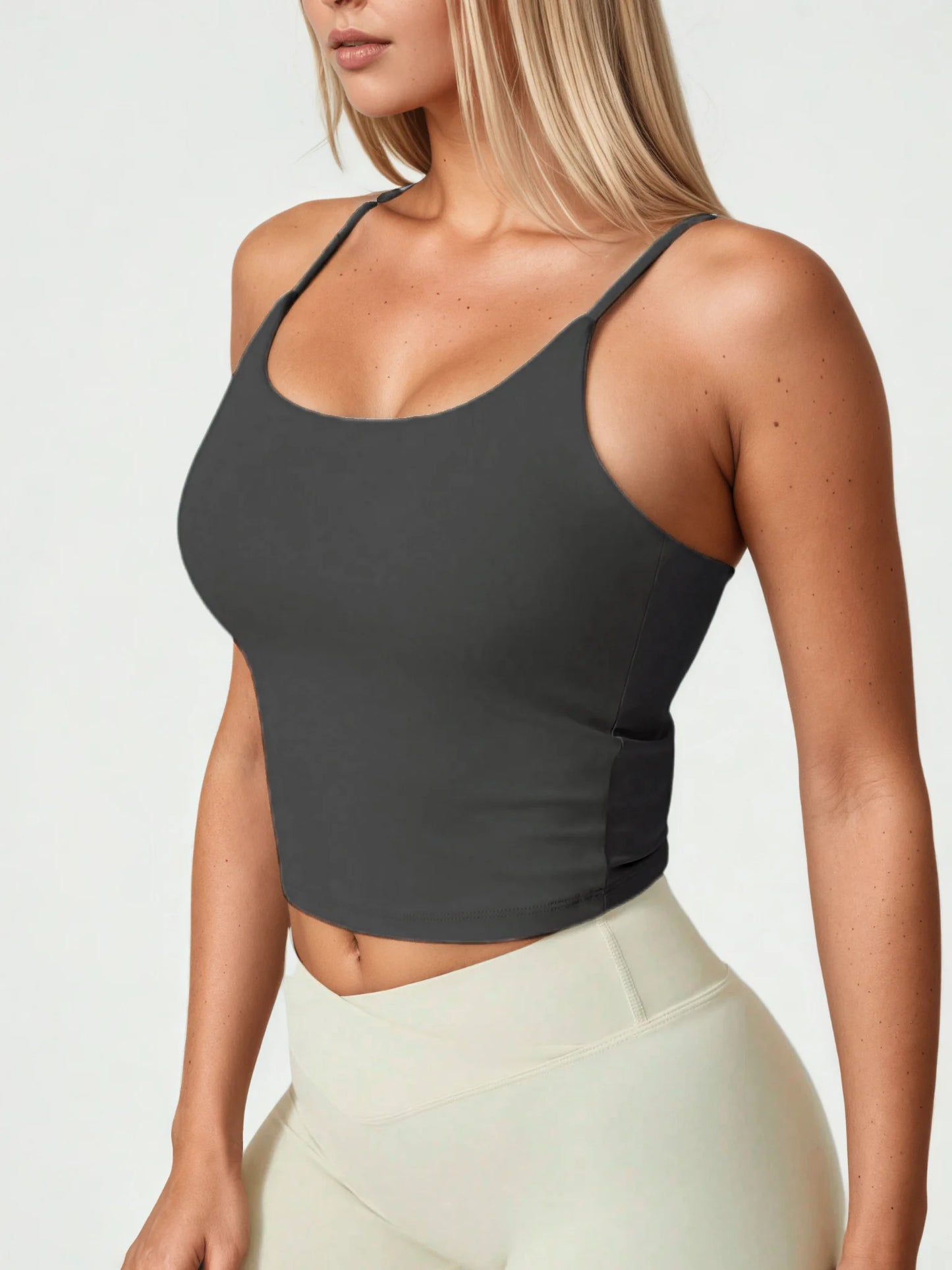 No. 8 Tank Top, Casual, Scoop Neckline, Buttery Feel, Delicate Straps, Waist Length