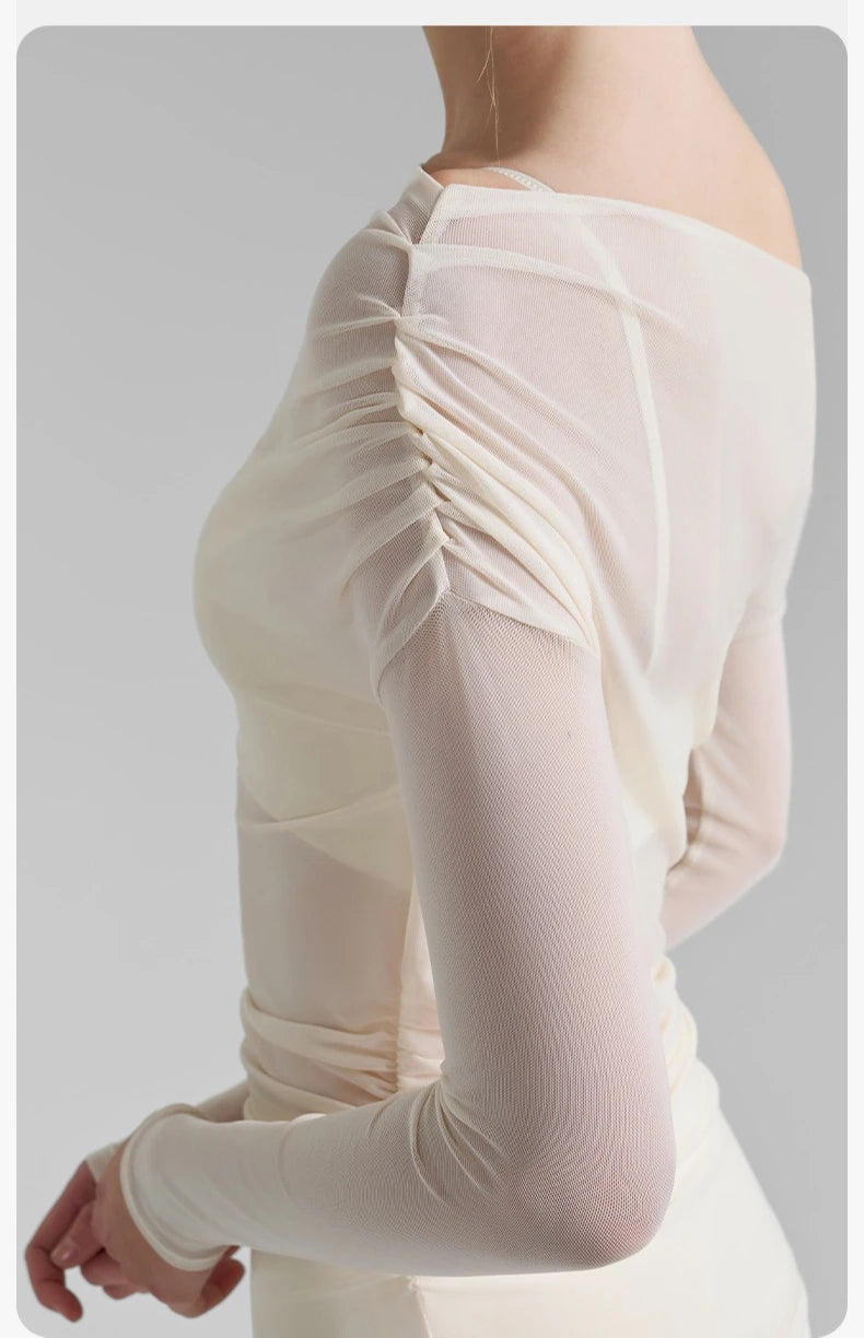 No. 3 Loungewear Top, Asymmetrical, Off the Shoulder, Intentionally Sheer