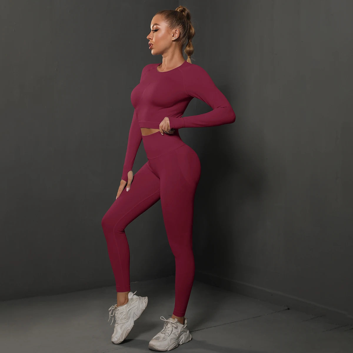 No. 4 Matching Set, Long Sleeve, Compressive, Cropped Training Shirt With Lifting Legging