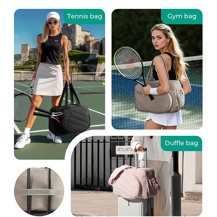 No. 3 Tote, Court-to-Studio Quilted Duffel, Dedicated Racket Storage, Separate Shoe Compartment