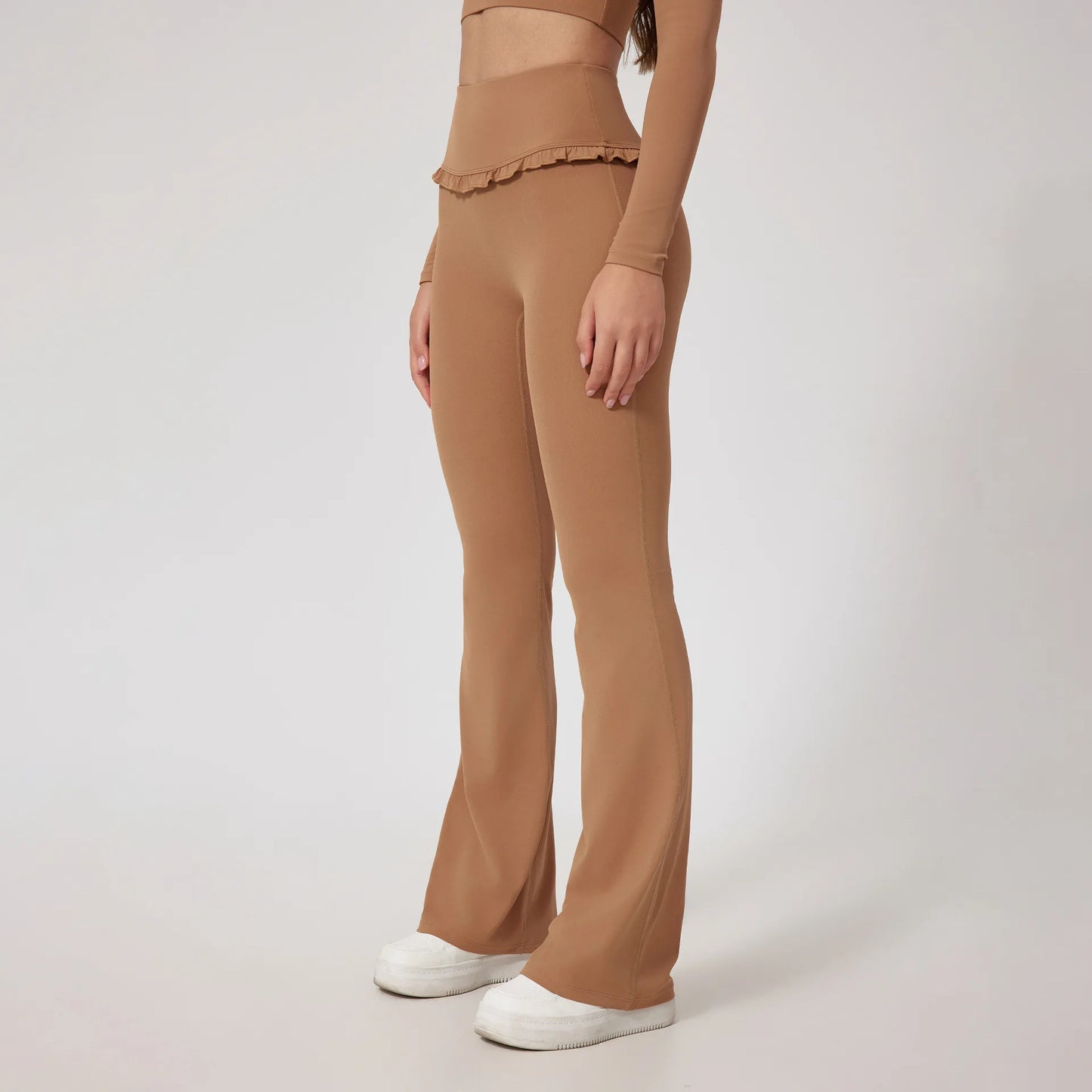 No. 8 Matching Set, Coquette, Ruffle Detailing Along Neckline And Waist, Long Sleeve, Crop Top, Square Neck
