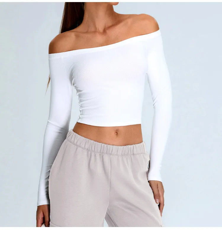 No. 2 Long Sleeve Shirt, Bare Shoulder, Boat Neckline, 4 Way Stretch, Soft Essential