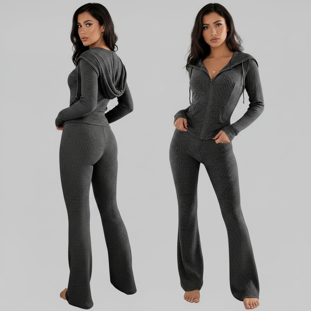 No. 6 Matching Set, The Serenity Ribbed Flare Lounge Set