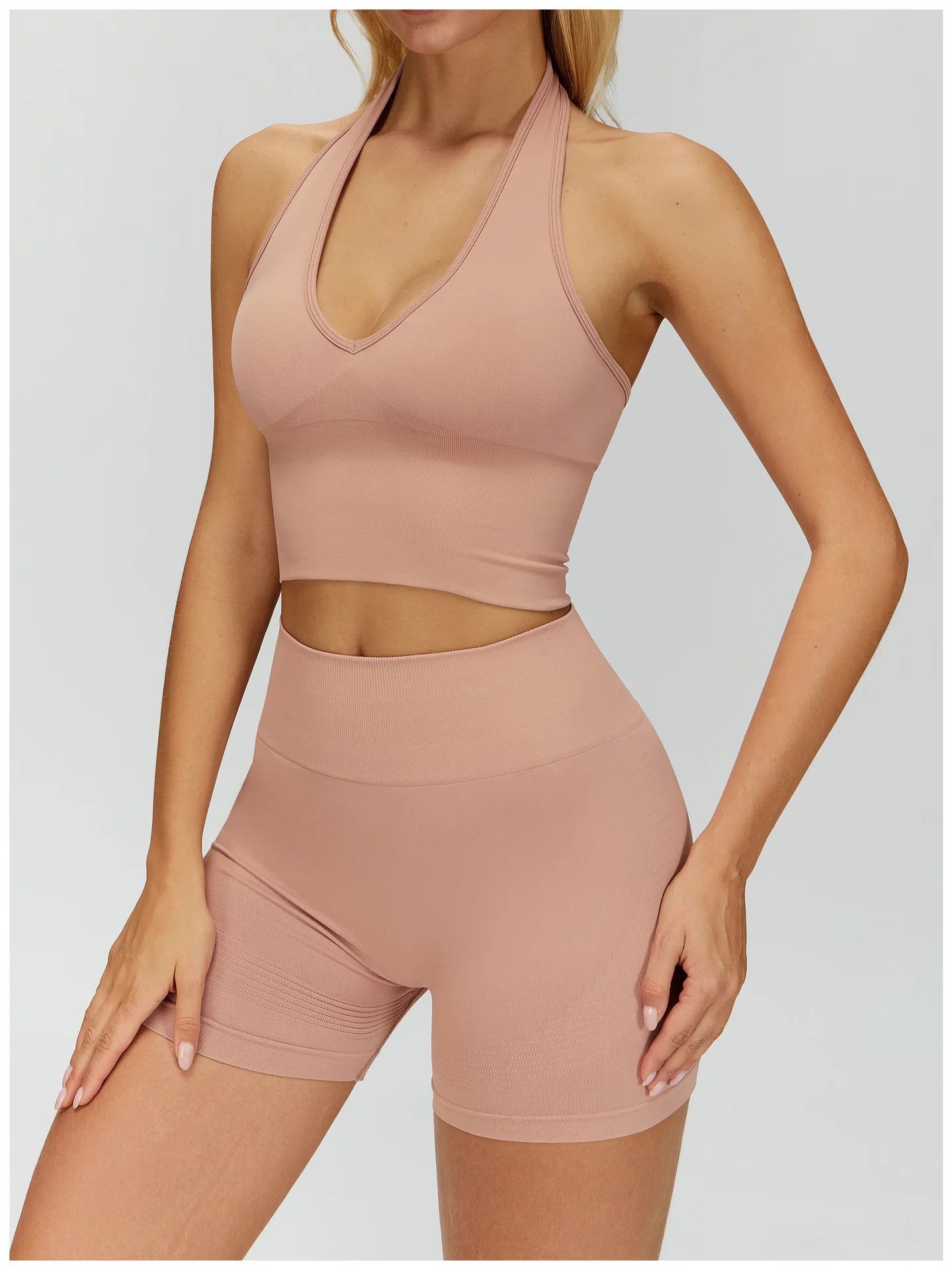 No. 4 Sports Bra, Plunge V Neckline, Halter Top, Full Coverage, Butter, Smoothing