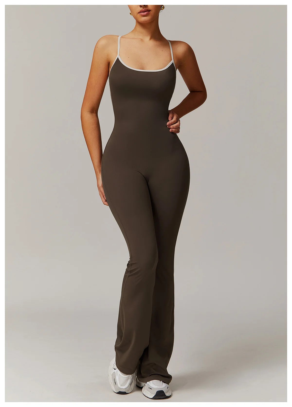 No. 5 Bodysuit, V-Back With Cross Back Straps, Flare Pant, Spaghetti Strap, Scoop Neck