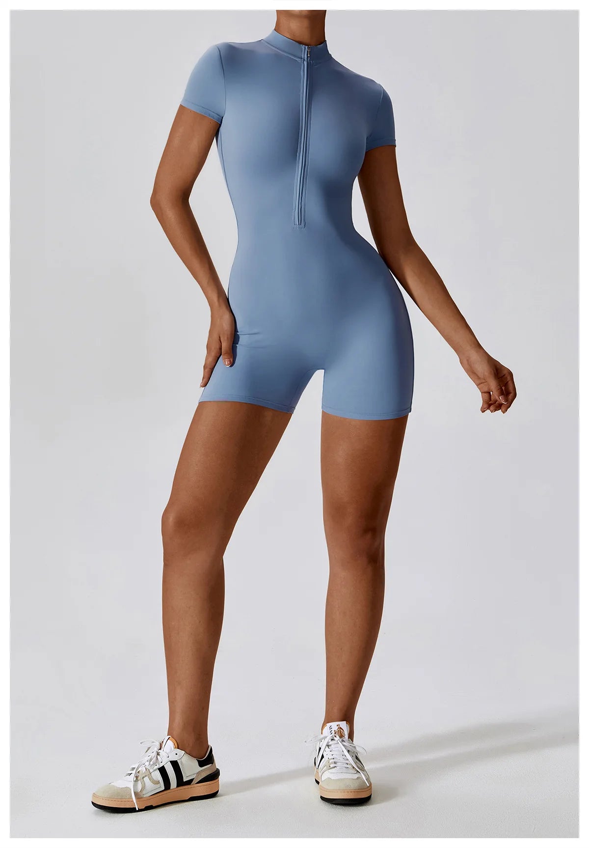 No. 1 BodySuit, Shorts, Short Sleeve, Half Zipper, Seamless, Smoothing, Dry Fit