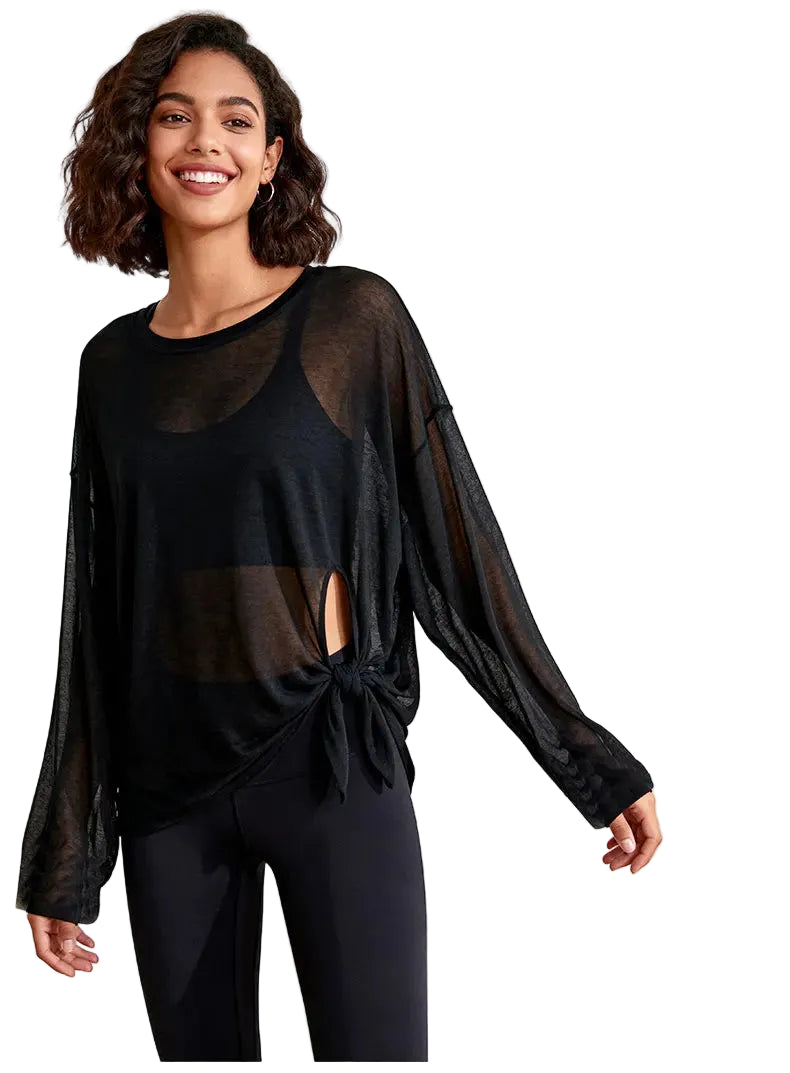 No. 8 Loungewear Top, Intentionally Semi Sheer, Oversized, Long Sleeve, Convertible Tie Hem