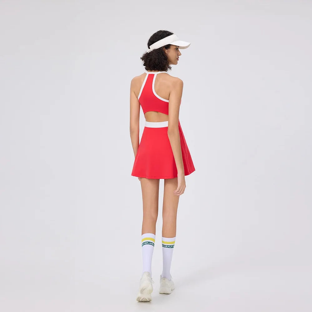 No. 7 Dress, Racerback, Back Cutout, Split Skirt With Faux Wrap, Under Shorts, Golf, Tennis