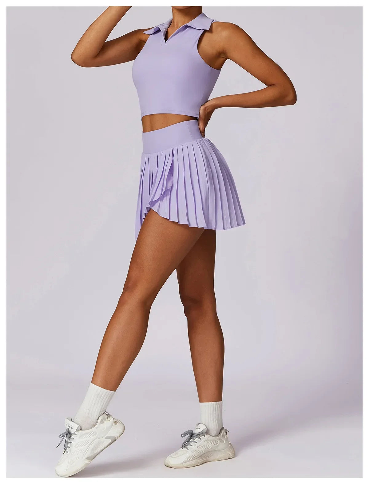No. 7 Matching Set, Tennis Pleated Skirt With Under Shorts And Pocket, Sleeveless Collar Shirt
