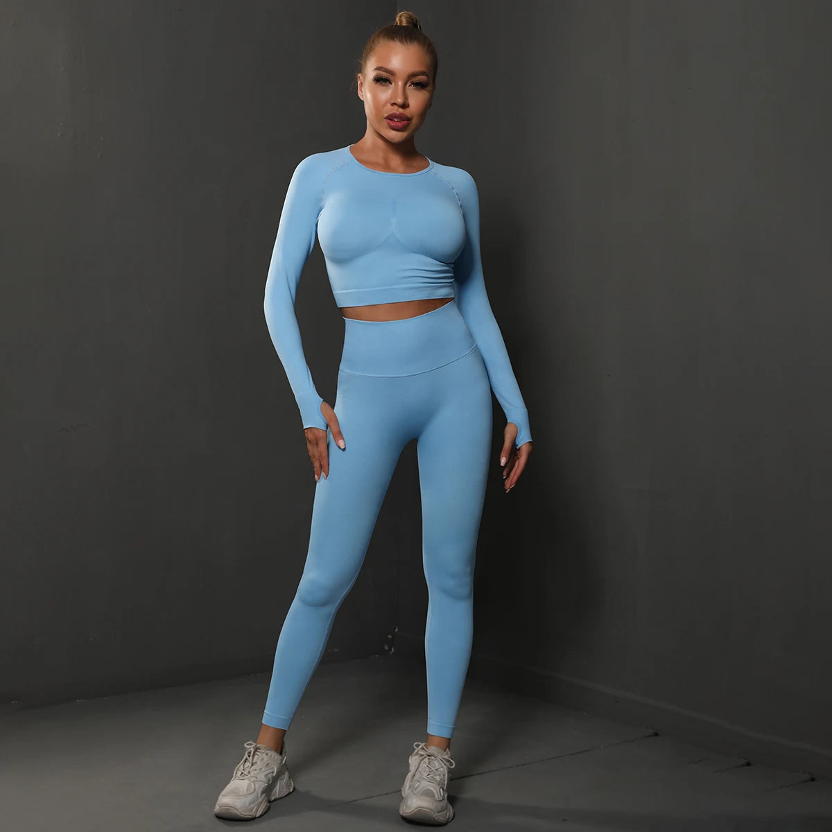 No. 4 Matching Set, Long Sleeve, Compressive, Cropped Training Shirt With Lifting Legging