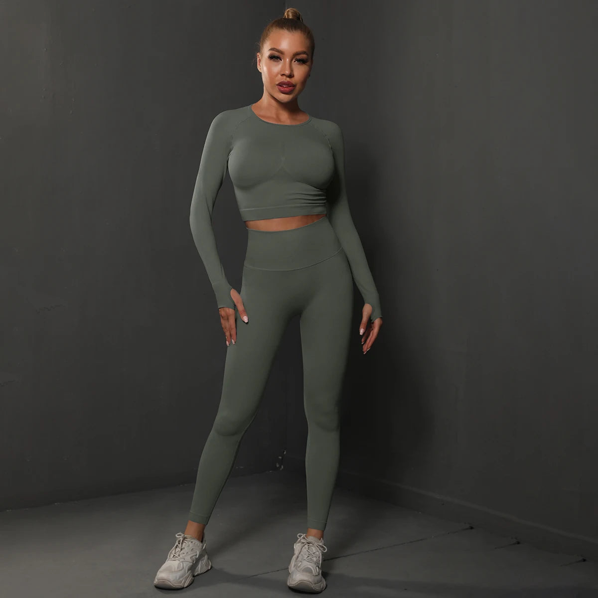 No. 4 Matching Set, Long Sleeve, Compressive, Cropped Training Shirt With Lifting Legging
