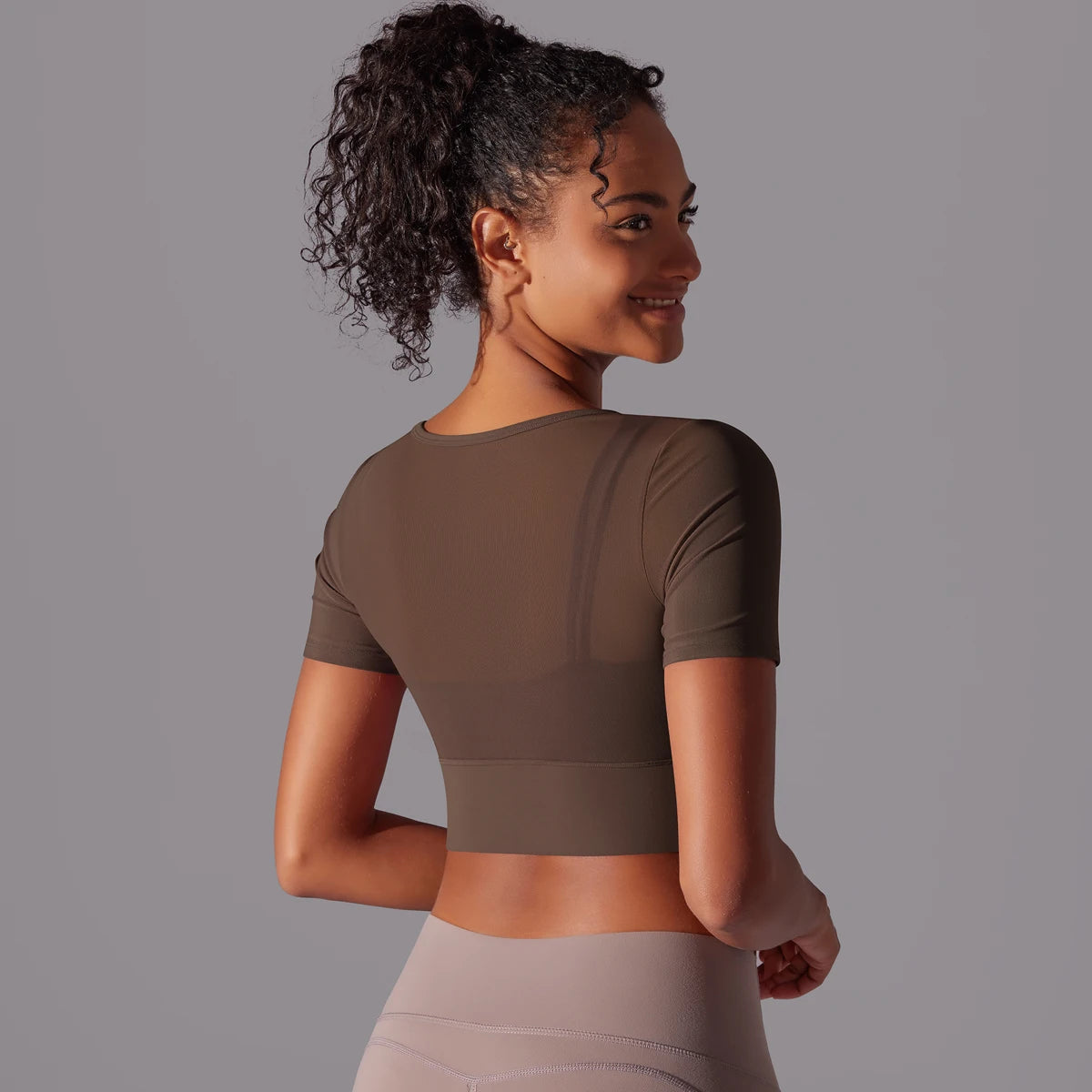 No. 6 Short Sleeve Shirt, 1PC, Peekaboo Neckline, Mesh Back and Chest Detail, Cropped Length