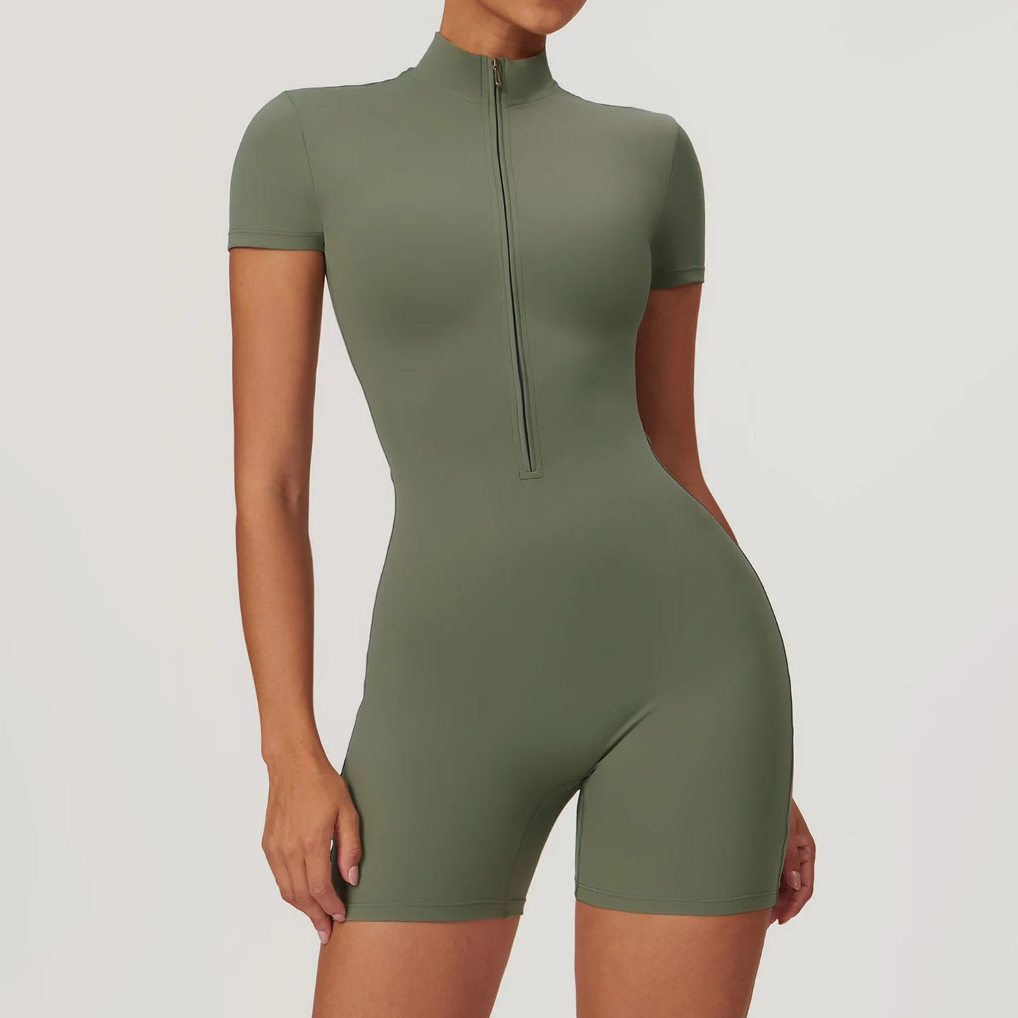No. 1 BodySuit, Shorts, Short Sleeve, Half Zipper, Seamless, Smoothing, Dry Fit
