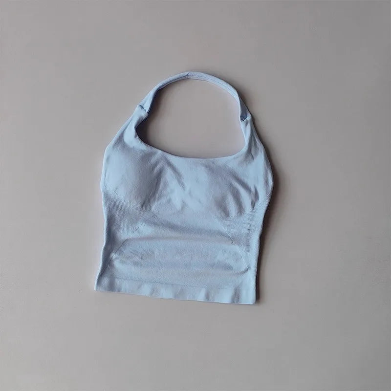 No. 2 Tank Top, Halter Cut, Bare Shoulder, Open Upper Back, Built In Bra