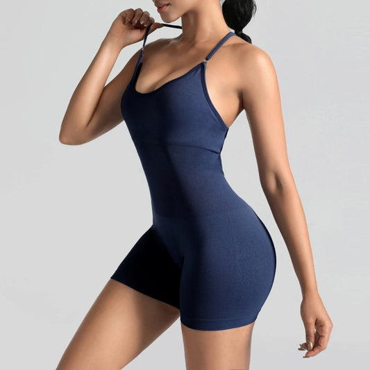 No. 6 Bodysuit, Open Crisscross Strappy Back, Dry Fit, Shorts, Light Compression