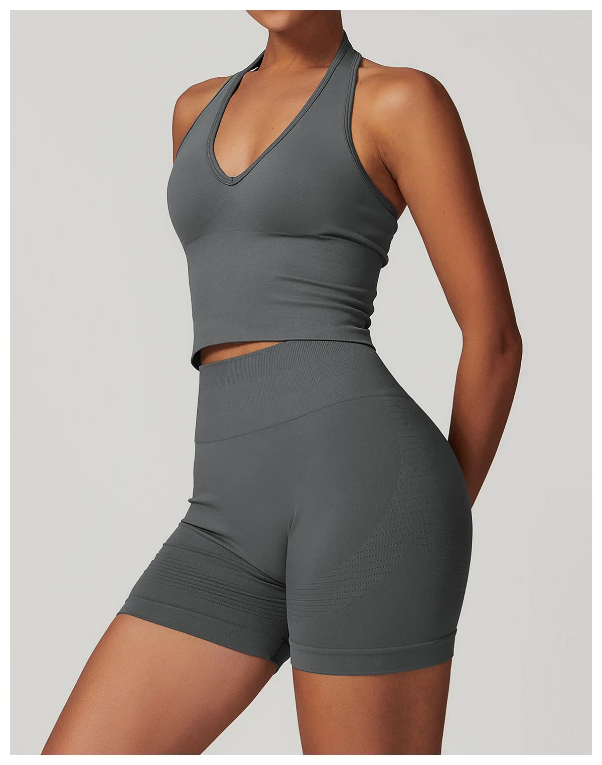 No. 4 Sports Bra, Plunge V Neckline, Halter Top, Full Coverage, Butter, Smoothing