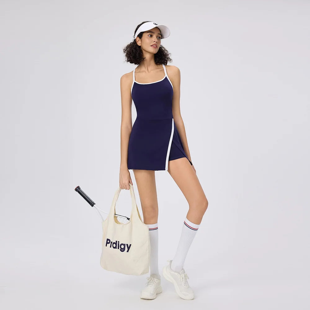 No. 7 Dress, Racerback, Back Cutout, Split Skirt With Faux Wrap, Under Shorts, Golf, Tennis