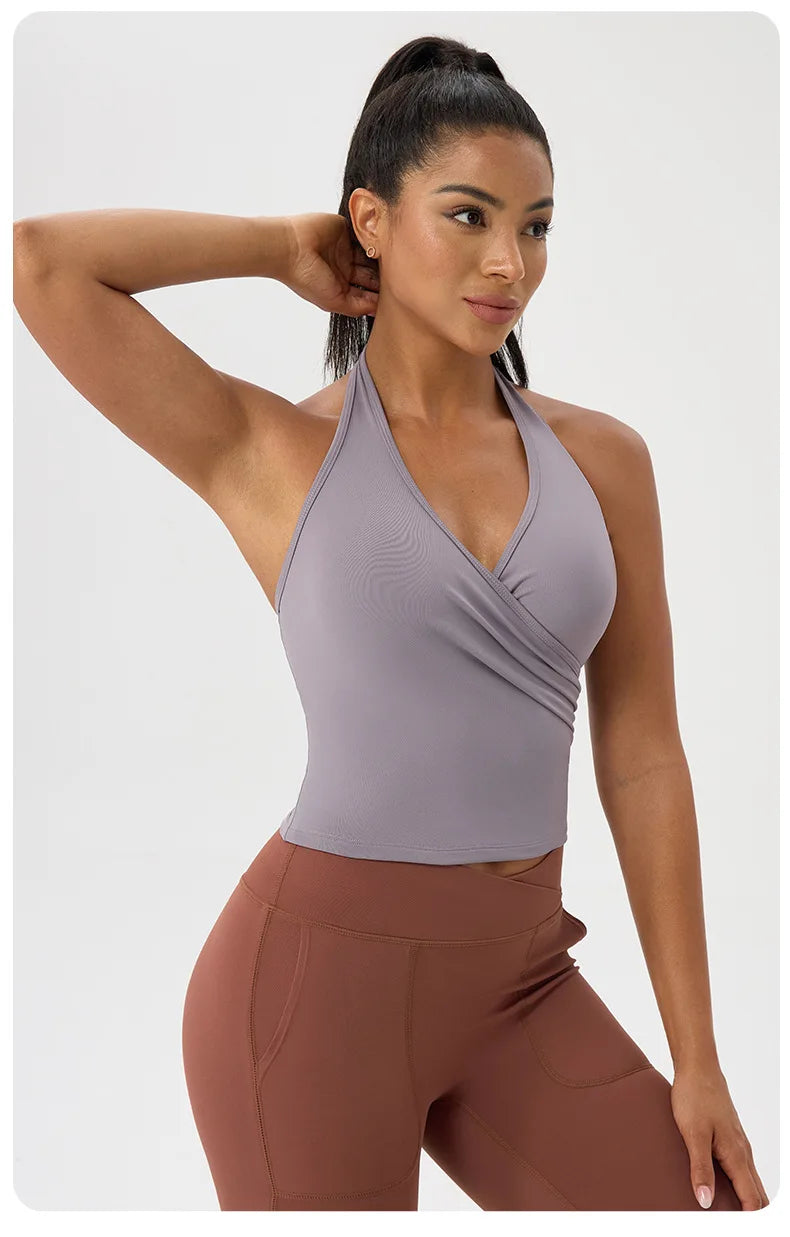 No. 5 Tank Top, Halter Cut,  V Neck, Front Wrap, Waist Length