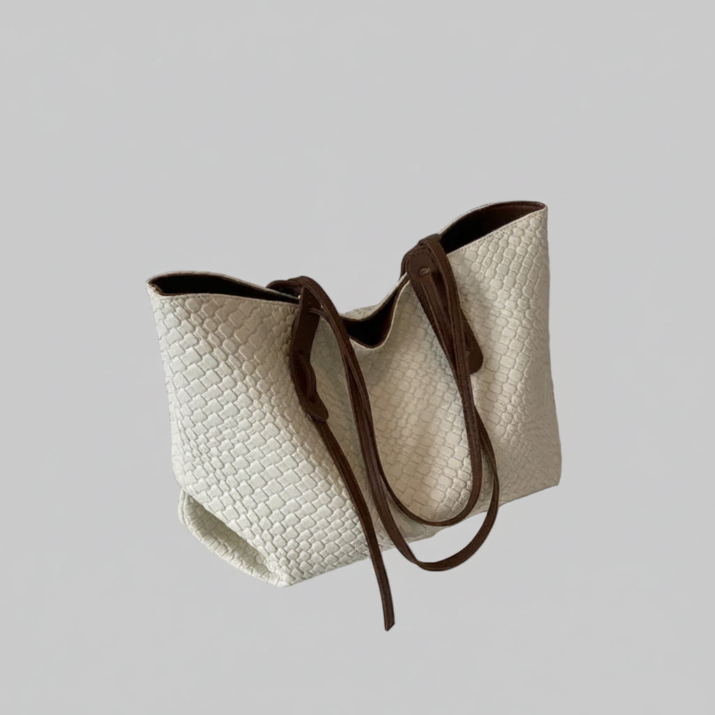 No. 5 Tote, Knitted Tote Bag, Woven, Slouchy, Oversized, Faux Leather,