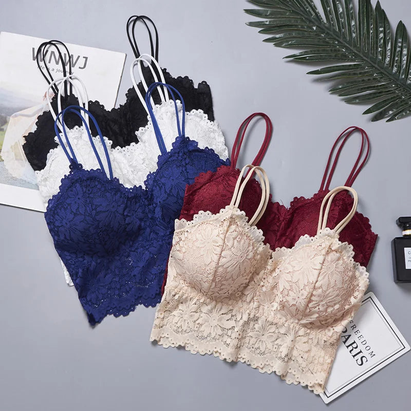 No. 1 Lingerie Bra, French Lace Camisole, Scalloped Detailing, Sweetheart Neckline, Cropped Length