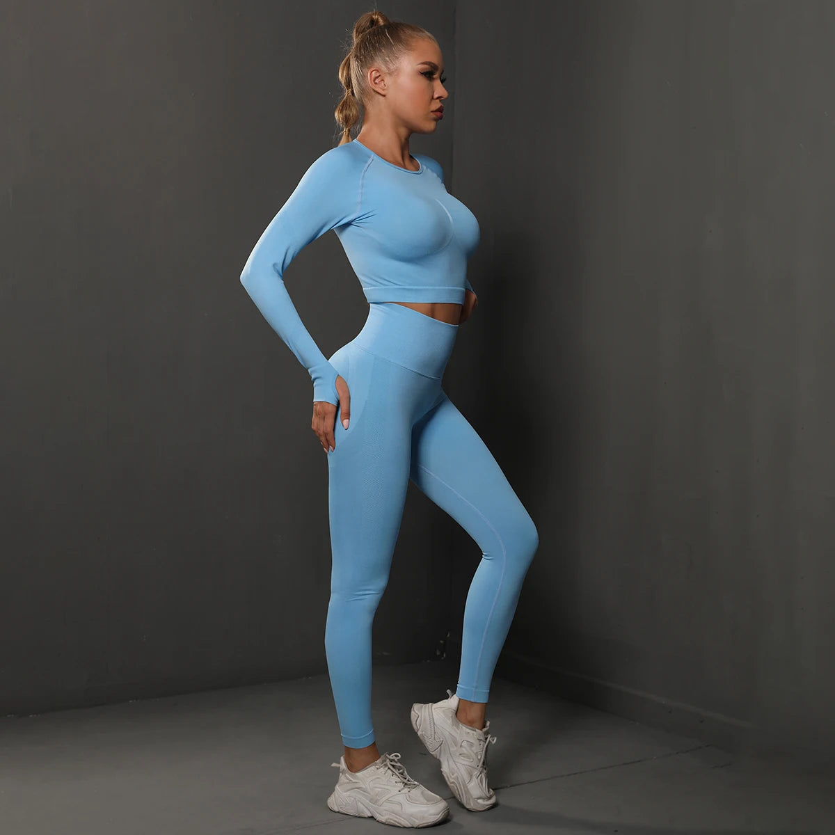 No. 4 Matching Set, Long Sleeve, Compressive, Cropped Training Shirt With Lifting Legging