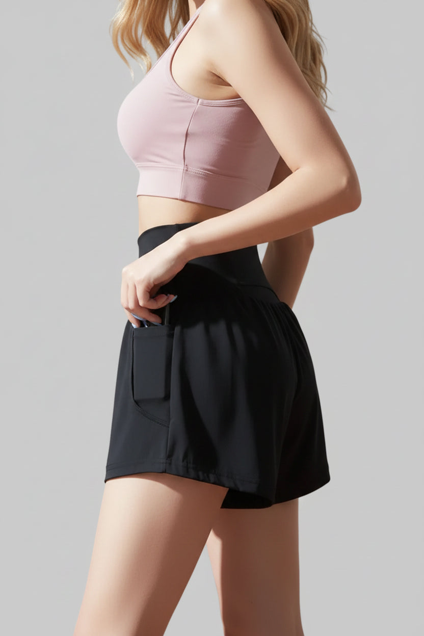 No. 4 Shorts, Extra Wide, Fold Over Comfort Waist Band, Layered Under Short With Pocket