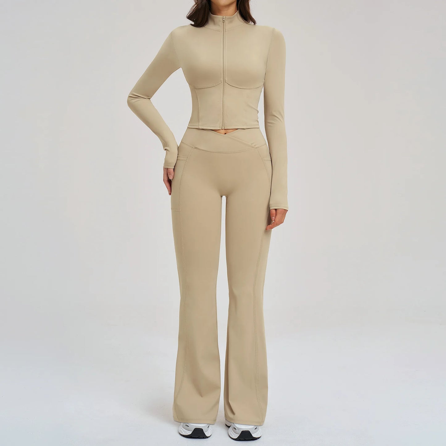 No. 8 Jacket, 2PC, Cropped, Corset, Jacket With Crossover, High-Waist Flared Legging