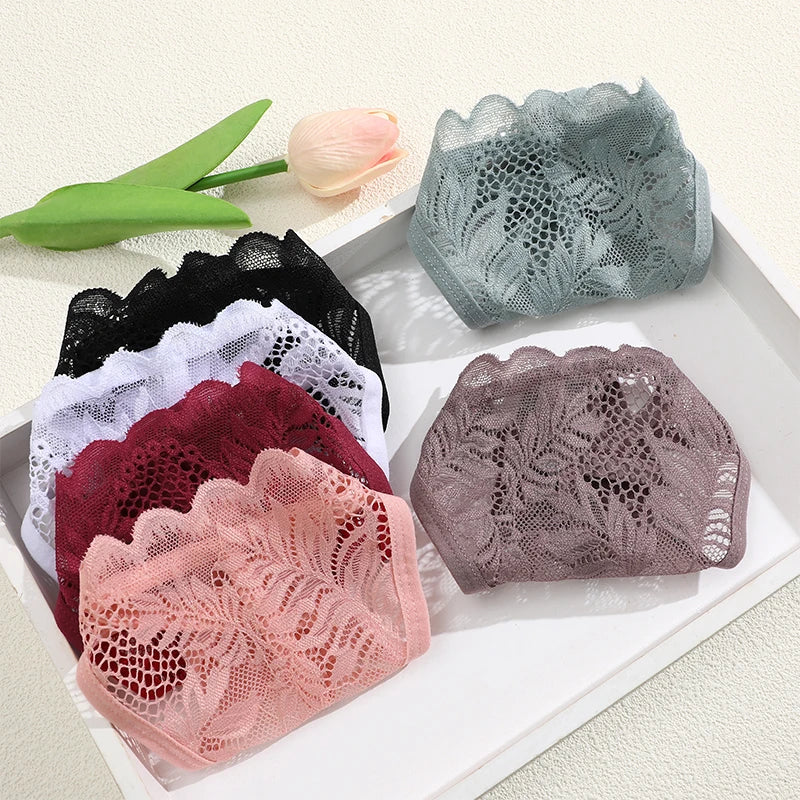 No. 4 Lingerie Panty, 6 PC Thong Set, Low Rise, Bikini Cut, Lace Front, G-String