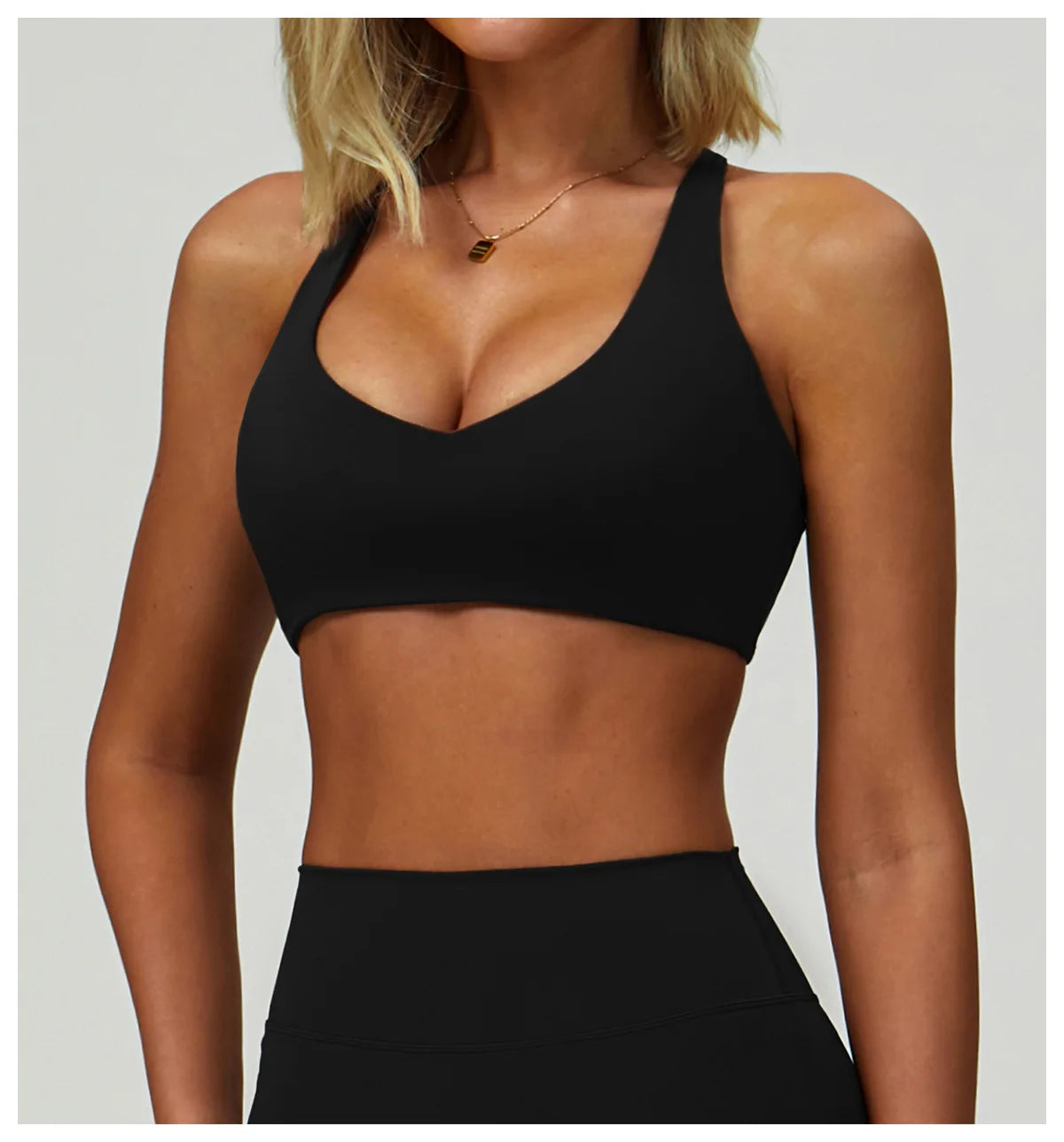 No. 6 Sports Bra, Classic Fit, Racerback, V- Neck, Dry Fit, High Compression, Shock Absorption