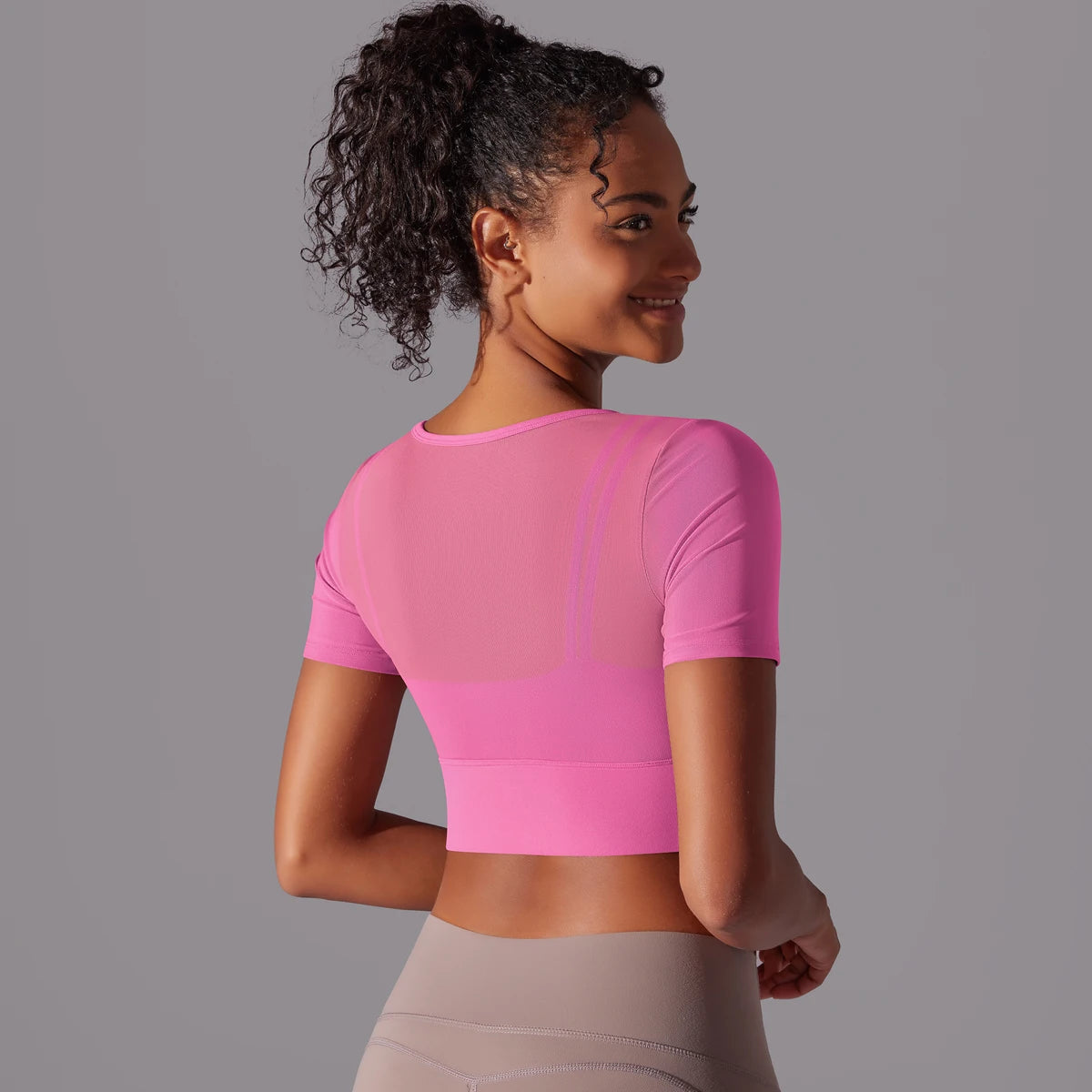 No. 6 Short Sleeve Shirt, 1PC, Peekaboo Neckline, Mesh Back and Chest Detail, Cropped Length