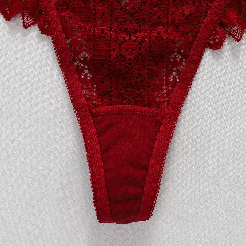 No. 3 Lingerie Panty, Low Rise, Lace Thong, Corset Details In Back With Solid Lace Front