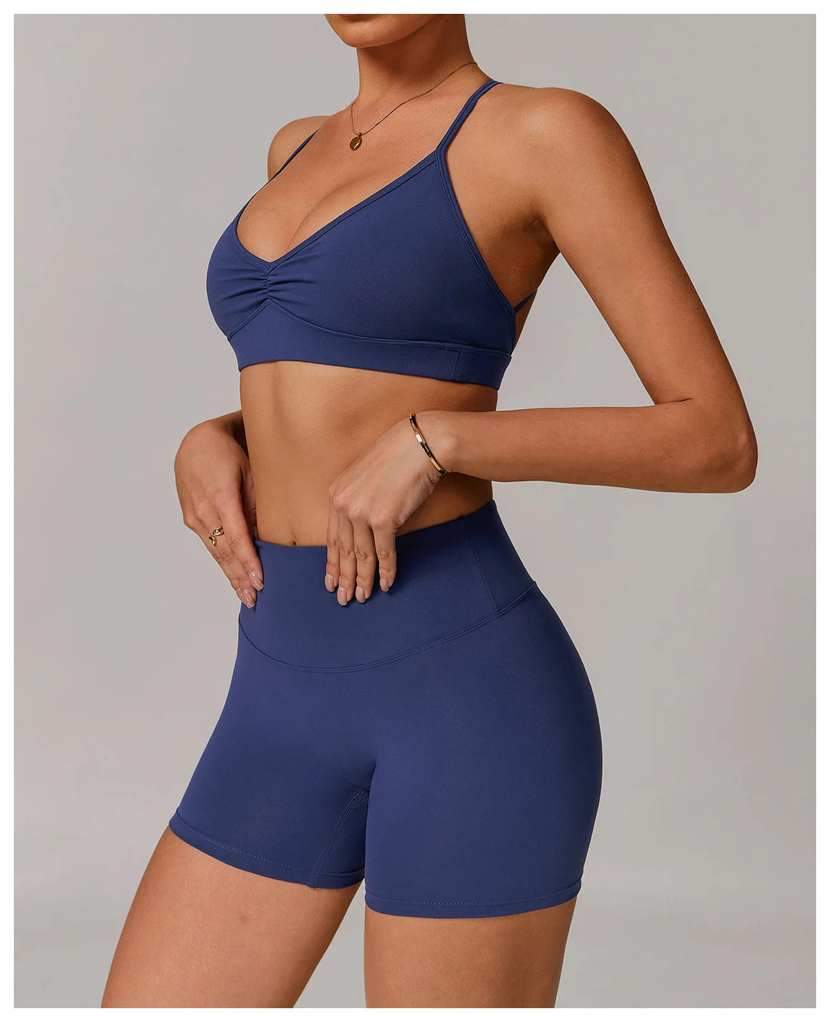 No. 2 Sports Bra, Plunging Neckline, Ruching Detailing, Halter Top, Open Back Design