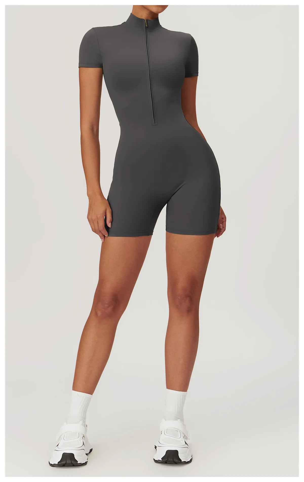 No. 1 BodySuit, Shorts, Short Sleeve, Half Zipper, Seamless, Smoothing, Dry Fit