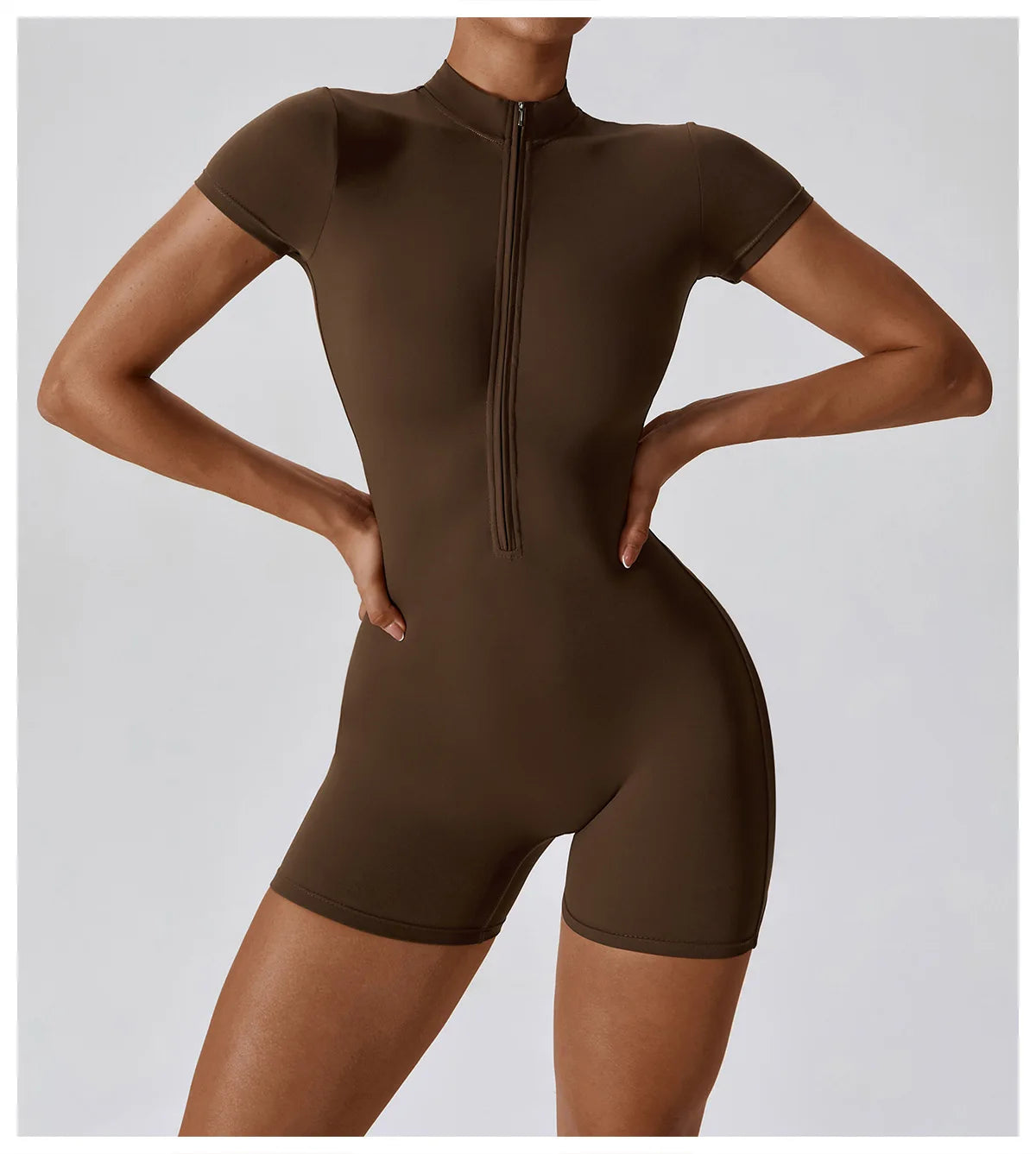 No. 1 BodySuit, Shorts, Short Sleeve, Half Zipper, Seamless, Smoothing, Dry Fit