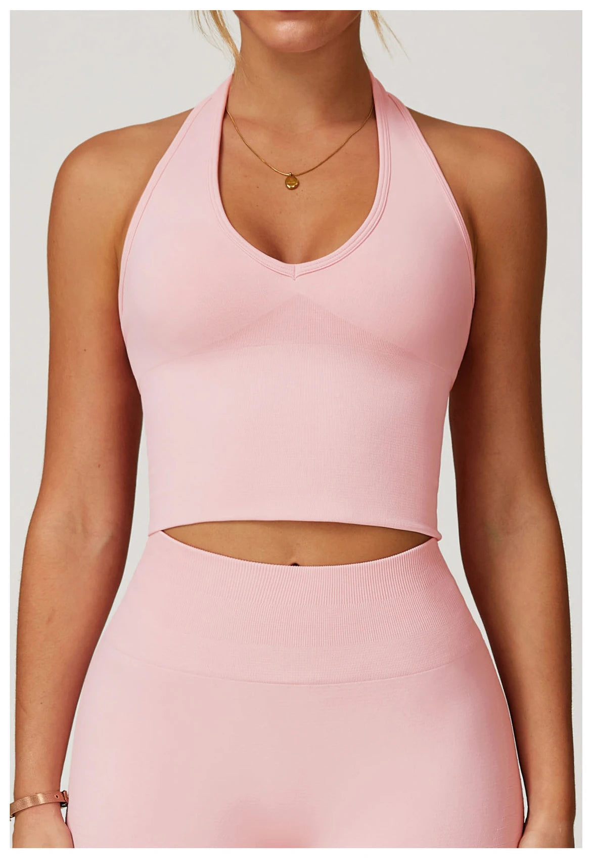 No. 4 Sports Bra, Plunge V Neckline, Halter Top, Full Coverage, Butter, Smoothing