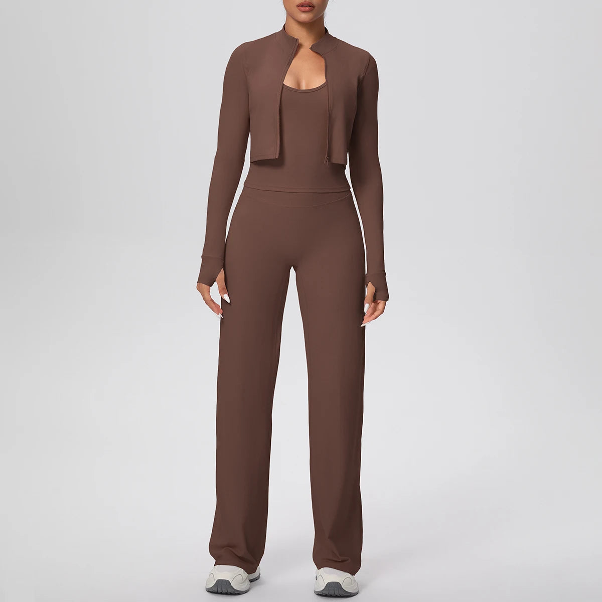 No. 1 Matching Set, 3 PC Full Zip Jacket, Halter Tank, and Wide Leg Pant