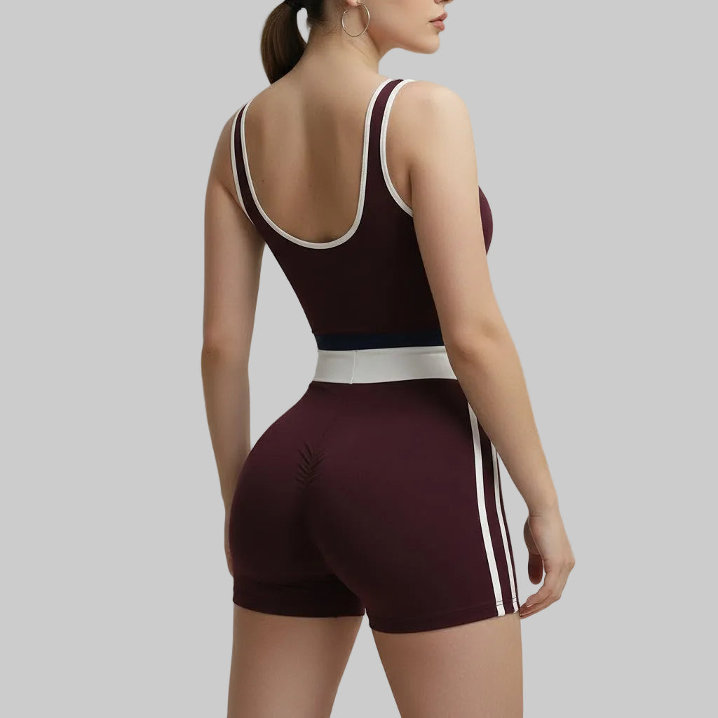 No. 2 Bodysuit, Sweetheart Piping, Waist Accentuating Band, Rear Enhancing, Sleeveless, Short