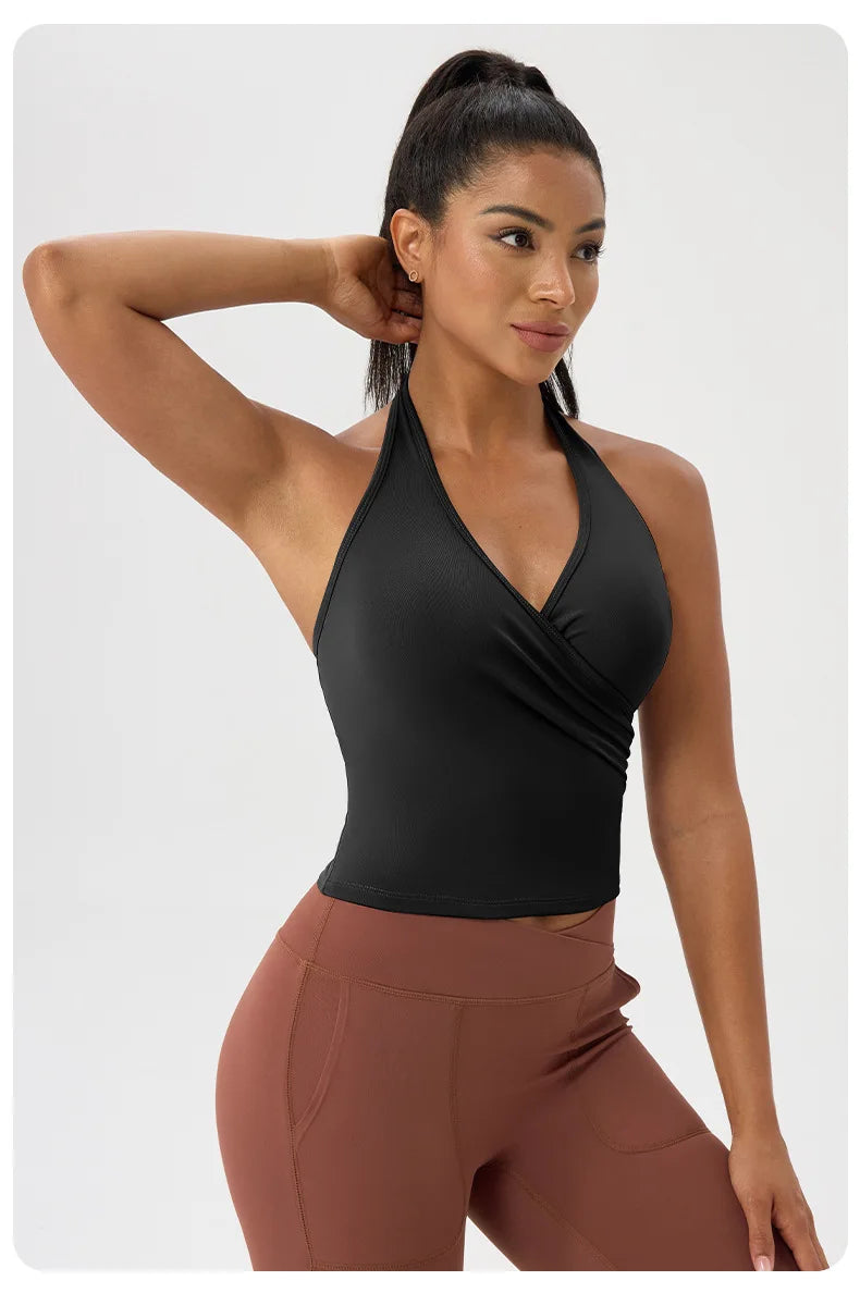 No. 5 Tank Top, Halter Cut,  V Neck, Front Wrap, Waist Length