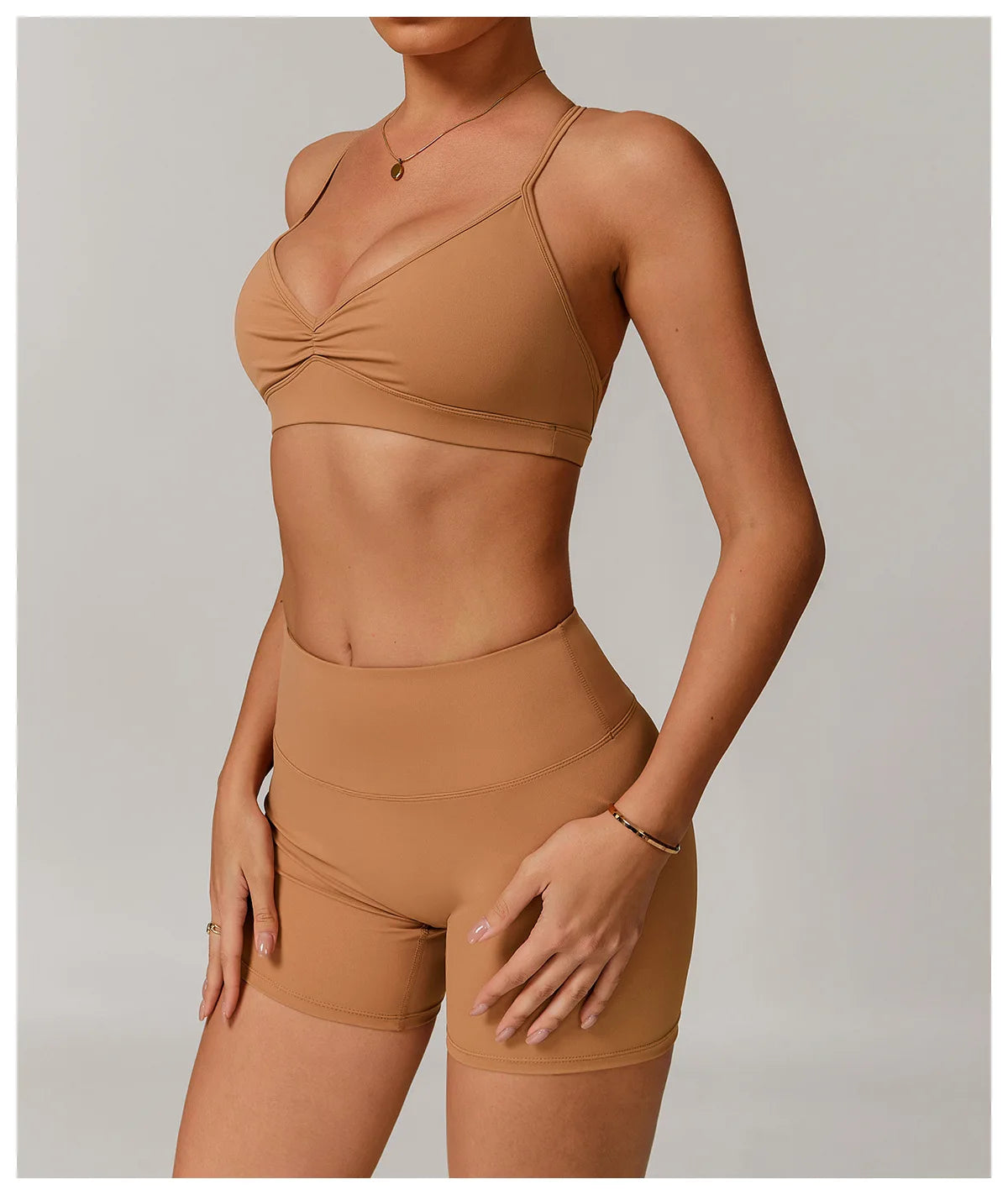 No. 2 Sports Bra, Plunging Neckline, Ruching Detailing, Halter Top, Open Back Design