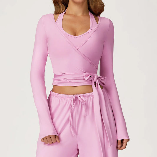 No. 4 Loungewear Top, Long Sleeve, Wrap Closure, Yoga/Pilates Cover