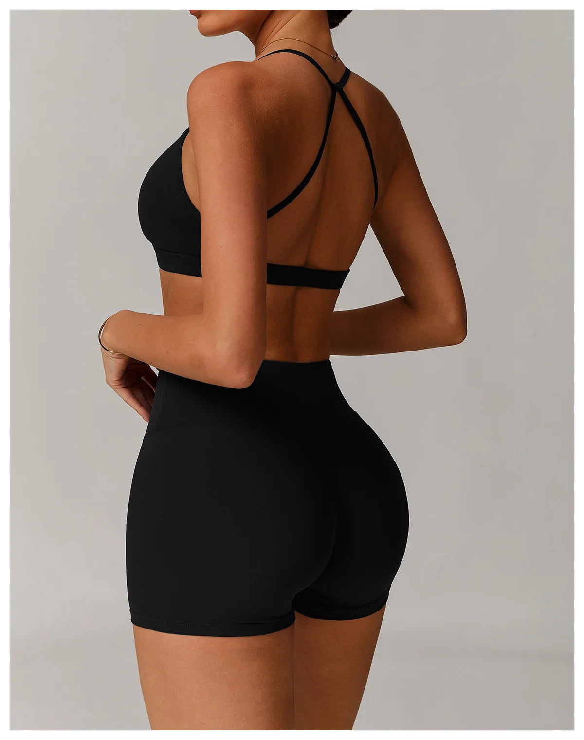 No. 2 Sports Bra, Plunging Neckline, Ruching Detailing, Halter Top, Open Back Design