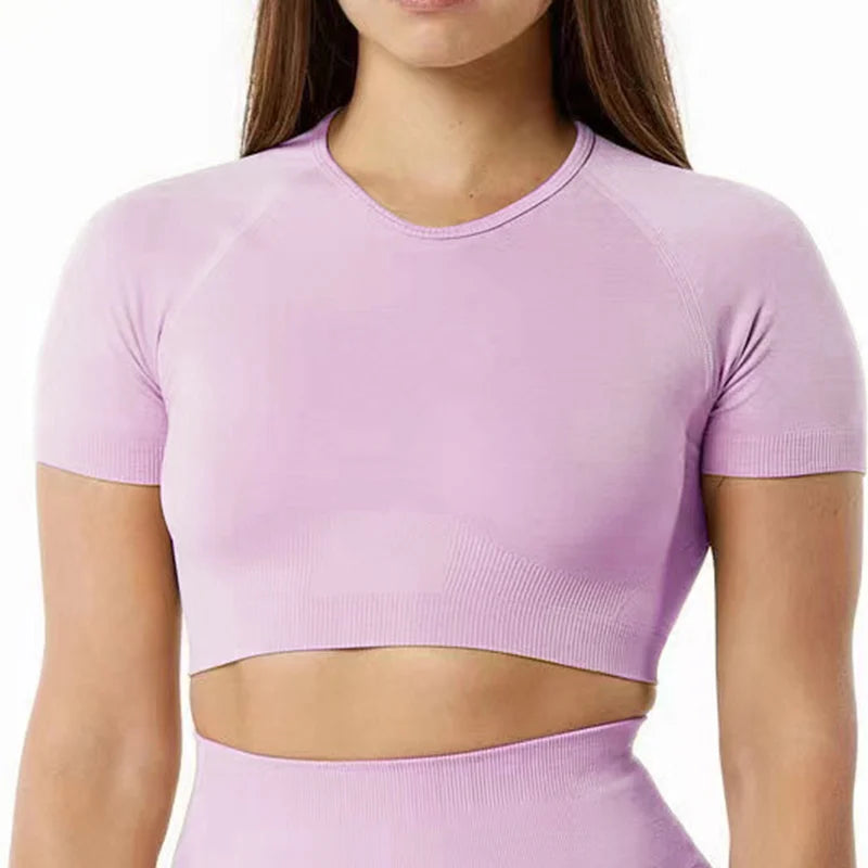 No. 5 Short Sleeve Shirt, Cropped Length, Supportive Waist Band, Cross Training, Compressive