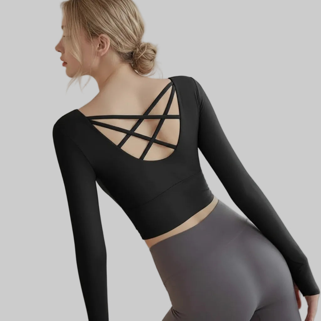 No. 8 Long Sleeve Shirt, Ballet, Criss Cross Back, Built in Padding, Sits High on Waist