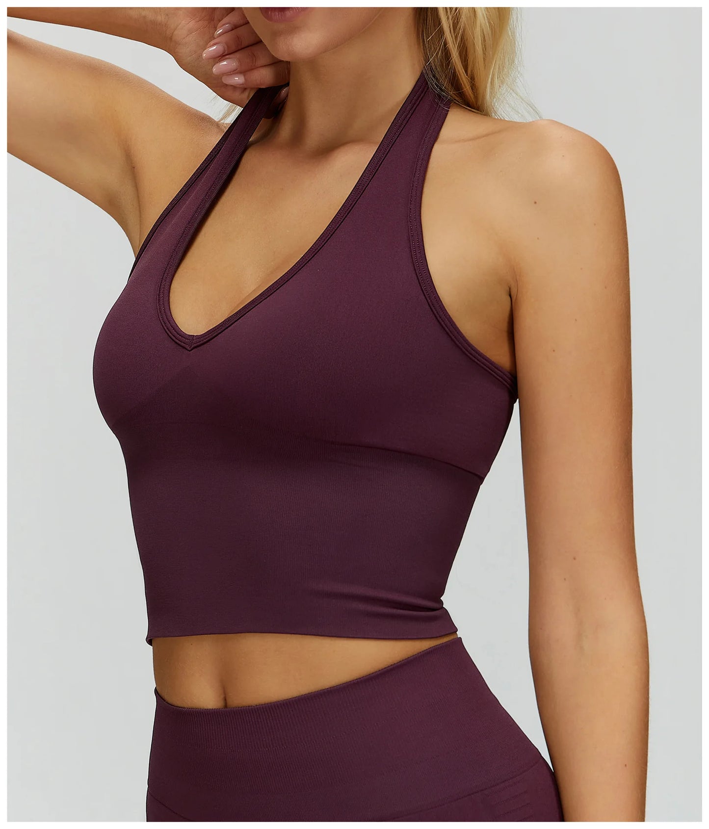 No. 4 Sports Bra, Plunge V Neckline, Halter Top, Full Coverage, Butter, Smoothing